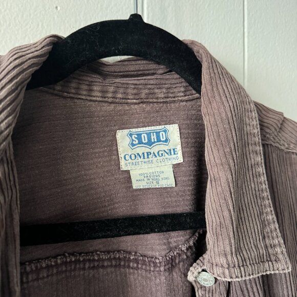 SoHo Compagnie Corduroy Button Down Shirt Brown Streetwise Oversized Casual Laye - Picture 2 of 4